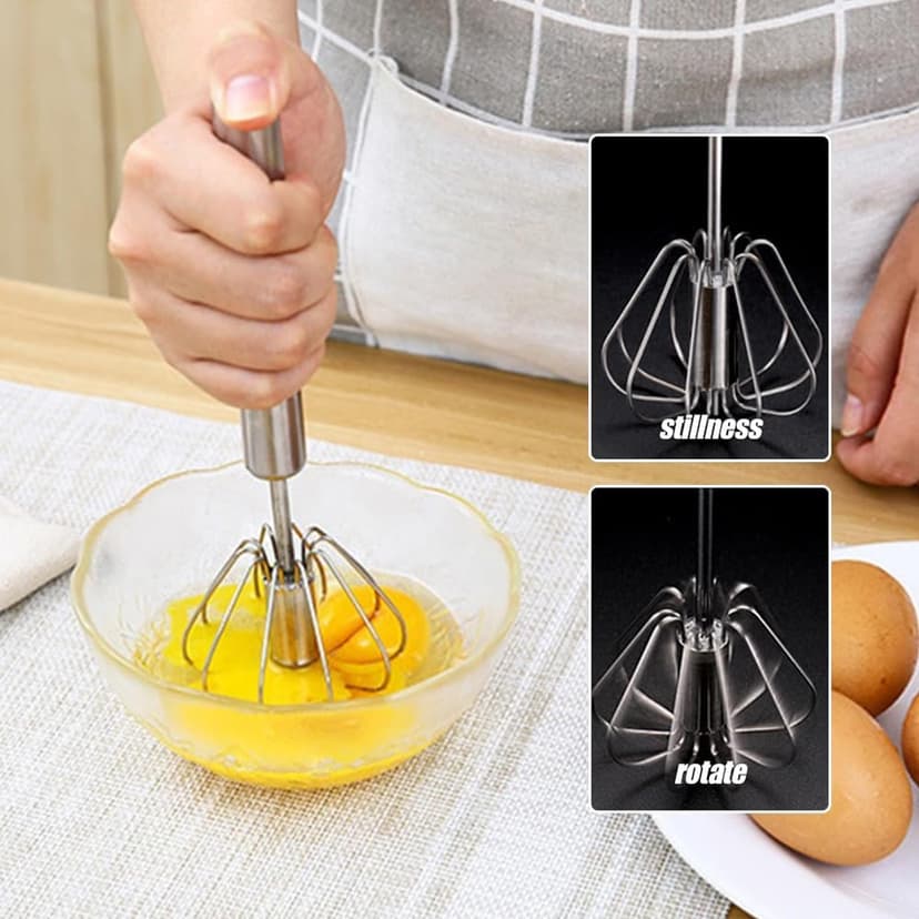 Handheld Mixer, Stainless Steel Semi-Automatic Whisk, Rotating Semi-Automatic Egg Beater, Hand Push Mixer Stirrer Tool for Cooking Kitchen Home Egg Milk (3 Pack) - 5