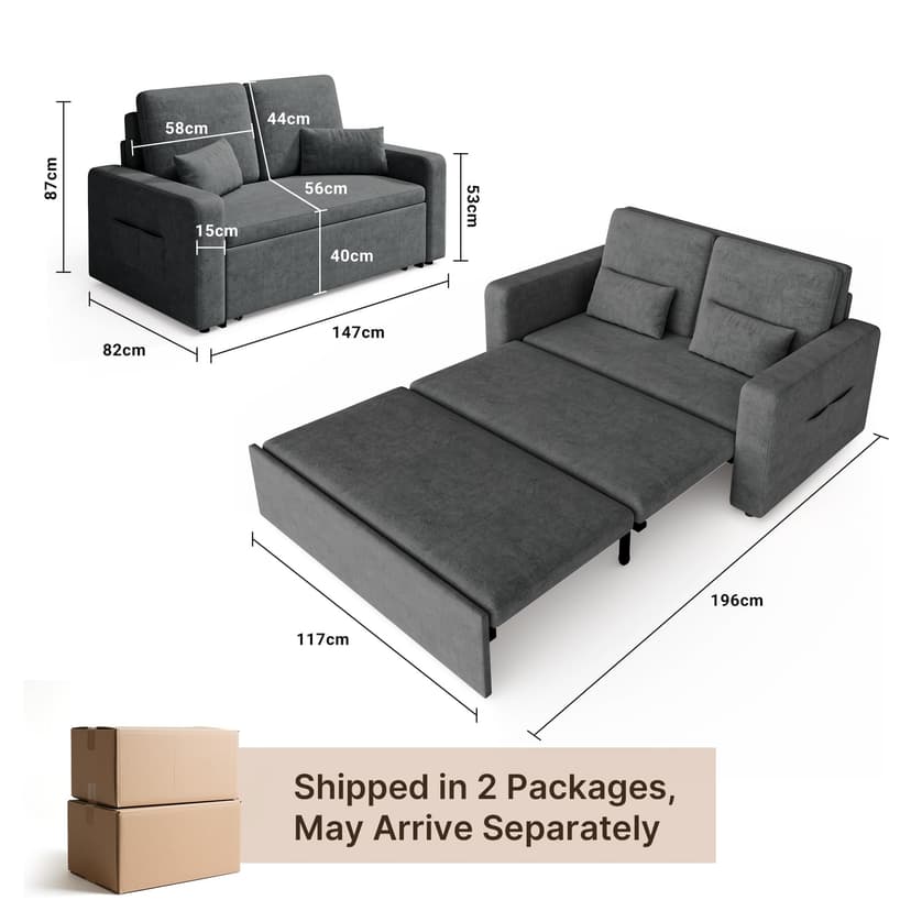 Xbro 2-Seater Sofa Bed, Extendable Sleeper Couch with Pull-Out Function, Modern Velour Fabric for Living Room, Guest Room or Office - 3