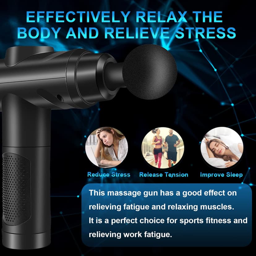 Pistolet De Massage, Pistolet Massage Pistolet Massage Musculaire Massage Gun 30 Vitesses Avec écran Lcd 10 Embouts Pour Dos épaules, Jambes, Muscles (noir) - 7
