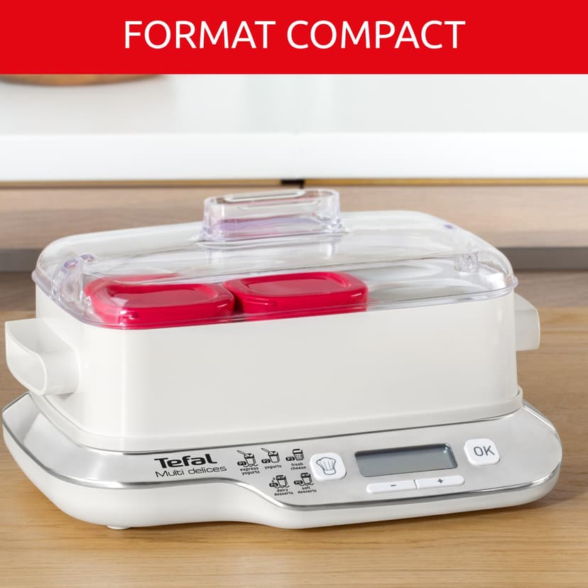 Tefal YY5425FB Multi Delices Express, Yogurt Maker, 6 Jars, Red, Yogurt at Home, 5 Automatic Programs, Milk Desserts, Curd and Soft Desserts, 140 ml Jars, 100% BPA Free, YY5425FB - 3