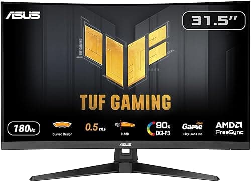 ASUS TUF Gaming VG32WQ3B 31.5" Gaming Monitor (QHD, Curved, 180Hz, ELMB, FreeSync, 1ms GTG (0.5ms minimum), 90% DCI-P3, HDR, DisplayWidget Center)