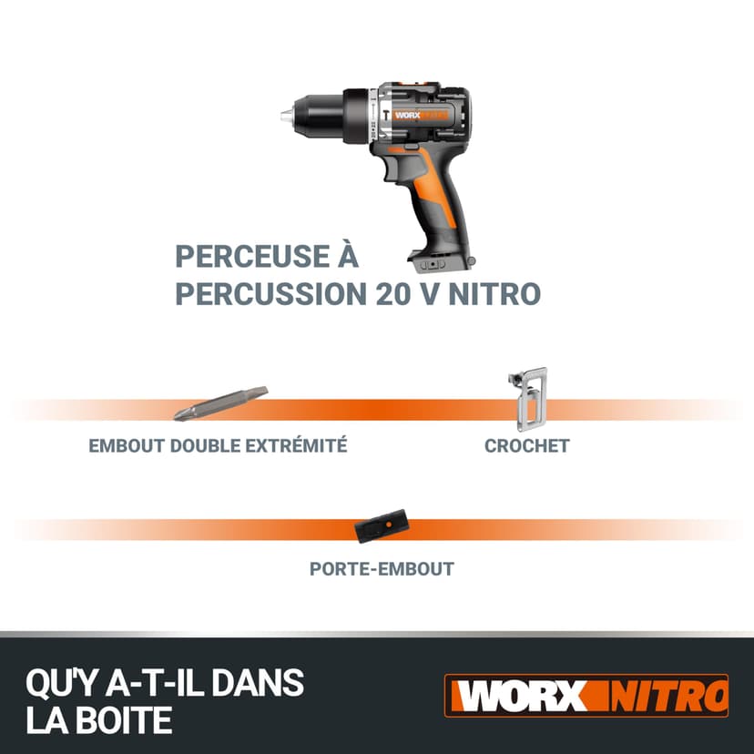 WORX Brushless Hammer Drill 20V | PowerShare |WX352.9 - No Battery, No Charger | Brushless Motor, 13mm Chuck, Variable Speed Control, 22+1+1 Torque Settings - 8