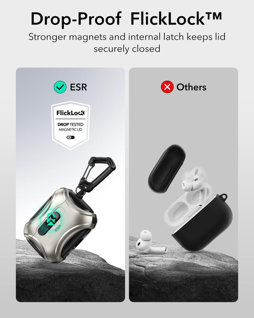ESR Coque pour AirPods Pro 3 (2025), Compatible avec Les AirPods Pro 3e Génération (câble USB-C), MagSafe Simplifié, Verrouillage Antichute, Ouverture Facile, Série Cyber, Titane - 4