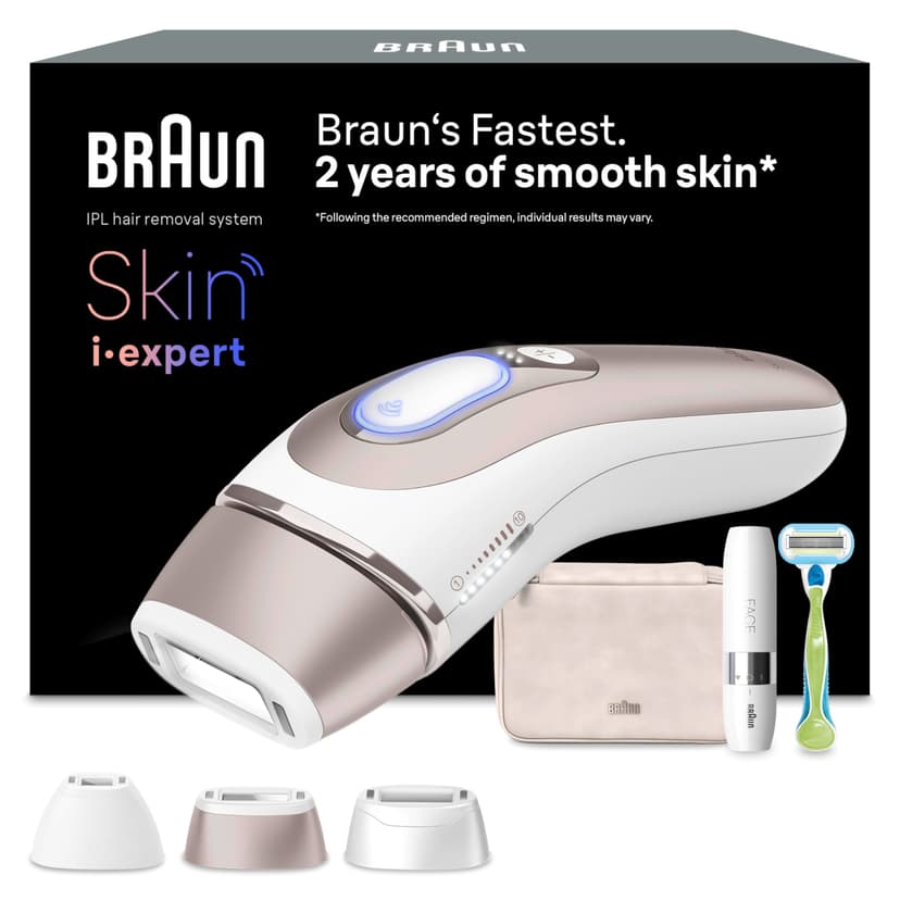 Braun Smart IPL Skin i·Expert, Hair Removal for Home, Free App, Storage Bag, Venus Razor, 3 Attachments, PL7249 - 1