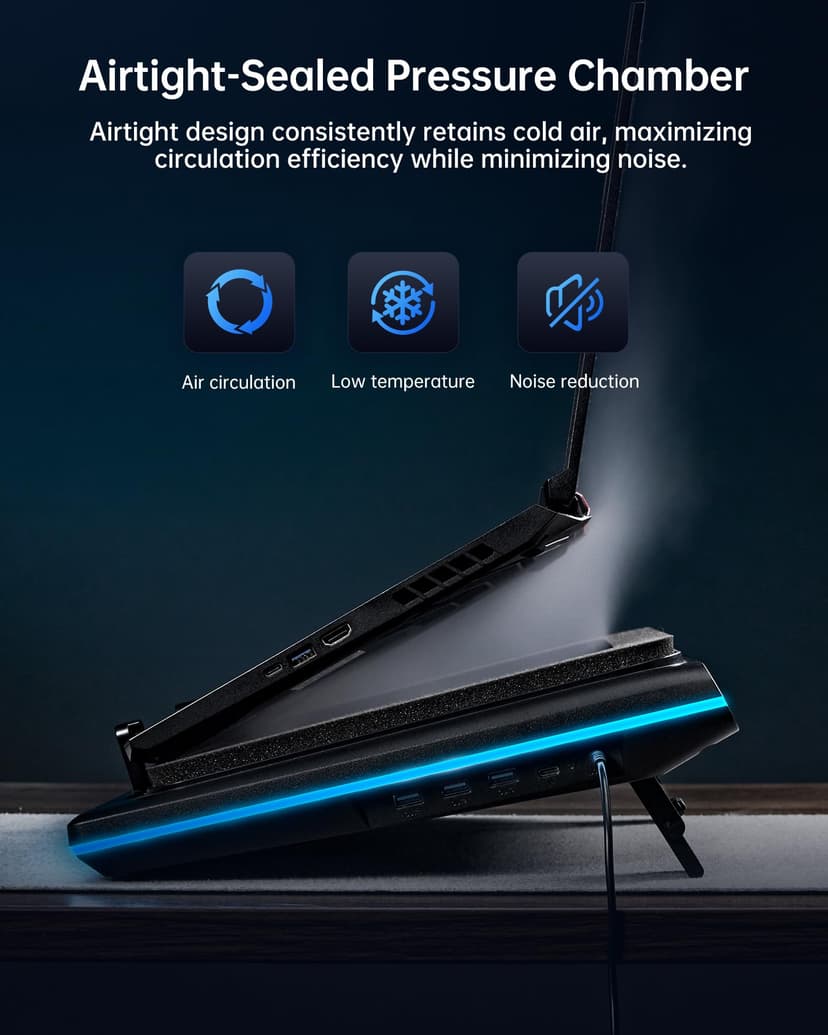 llano V12 Ultra Laptop Cooling Pad with Intelligent Software Control, RGB Gaming Laptop Fan Cooler Stand, 5.5" Turbo Fan, Adjustable Speed, 3*USB 3.0 Ports, Ergonomic Design, for 15.6"-21" Laptops - 4