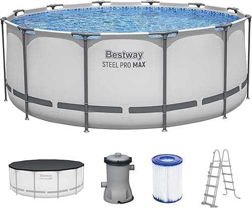 Bestway Steel Pro MAX Frame Pool Complete Set with Filter Pump, Diameter 366 x 122 cm, Light Grey, Round