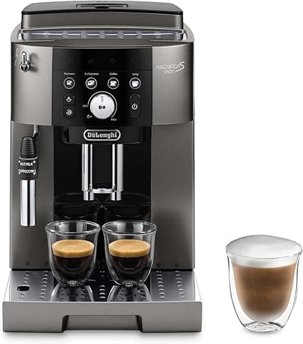 De'Longhi Magnifica S Smart ECAM250.​33.​TB, Machine à Café Automatique avec Mousseur à Lait, Taille Compacte Machine Grain à Tasse, Mousseur à Lait Manuel, 4 Recettes en Une Touche, Noir Titane