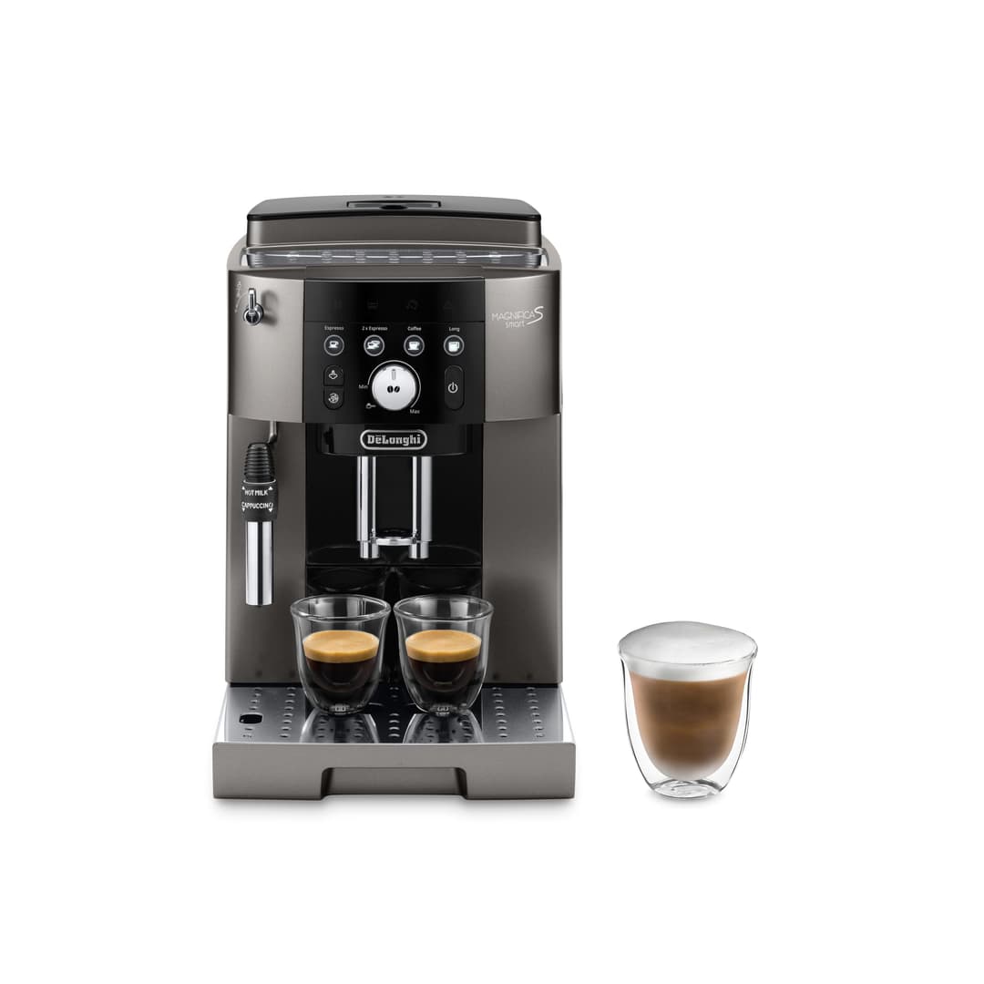De'Longhi Magnifica S Smart ECAM250.​33.​TB, Machine à Café Automatique avec Mousseur à Lait, Taille Compacte Machine Grain à Tasse, Mousseur à Lait Manuel, 4 Recettes en Une Touche, Noir Titane