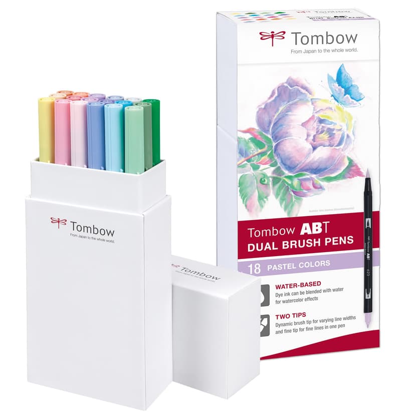 Tombow ABT-18P-5 Dual Brush Pen Lot de 18 Feutres pinceau à deux pointes Couleurs Pastels - 1