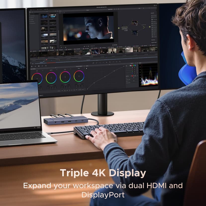 UGREEN Laptop Docking Station Triple Display (2x HDMI +DP), 12-in-1, 100W PD, 2×10Gbps USB-C, 2x USB-A, 170MB/s SD/TF, Ethernet, Audio, 4K@120Hz Max DisplayPort, 40cm Cable, Aluminum Dock for Dell, HP - 3