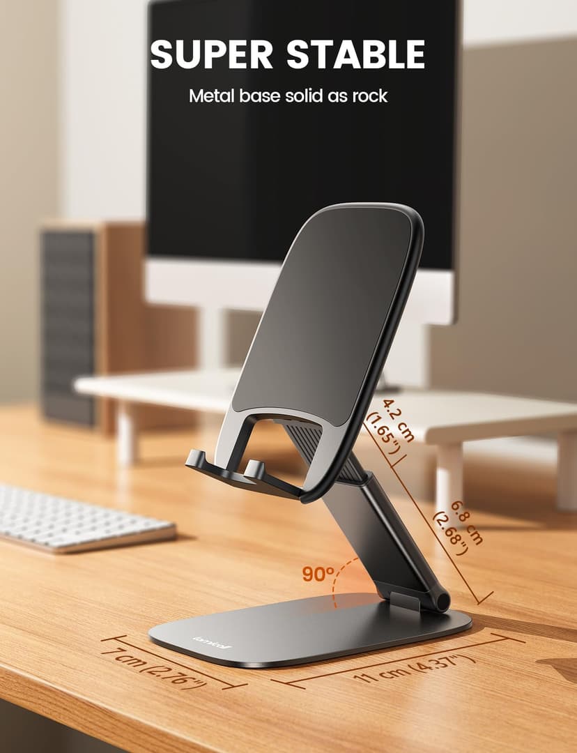 Lamicall Cell Phone Stand for Desk - [Ultra-Thin] Foldable Mobile Phone Holder, Height Adjustable Phone Stand for iPhone 17 16 15 14 13 12 Pro Max Plus Air Mini, Samsung S25 S24, 4"-8" Mobile Phones - 5