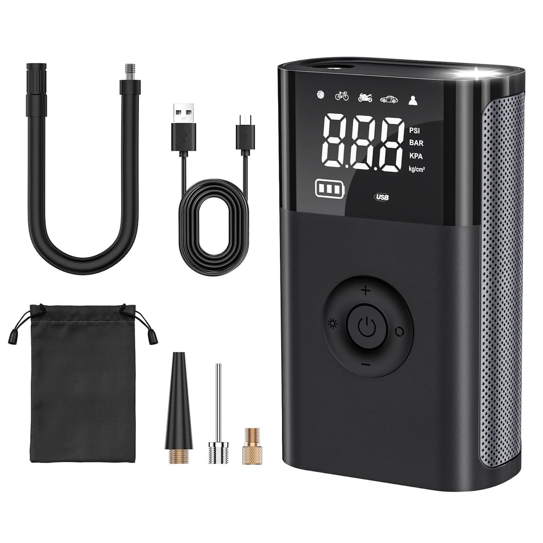 CaRSun Compresseur à Air Portatif,150PSI Gonfleur Pneus Voiture,Compresseur à Air avec Manomètre,Mini Compresseur Convient Aux Voitures, Motos, Vélos, Anneau de Natation, Etc.