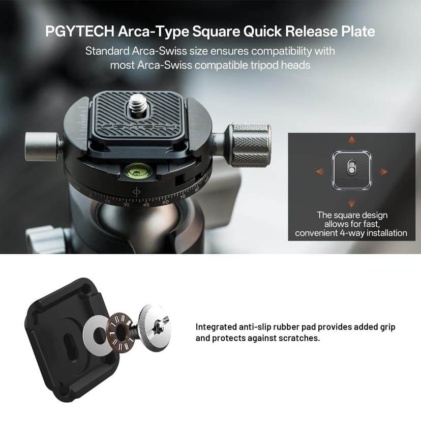 PGYTECH Quick Release Plate & Clamp V2, Arca Swiss Plate Camera Mount with 1/4" to 3/8" Screw Thread for Sony/Nikon/Fuji/Canon/DJI Switch Between Tripod/Monopod/Slider/Stabilizers(Clamp + Plate) - 4