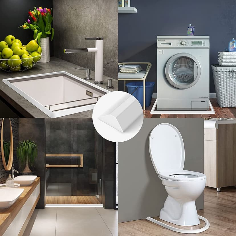 Self-Adhesive Splash Protection Strip Shower, Walk-In Shower Floor Water Barrier, Shower Water Stop for Wet and Dry Separation, Shower Threshold Water Damage for Bathroom and Kitchen (White, 100 cm) - 6