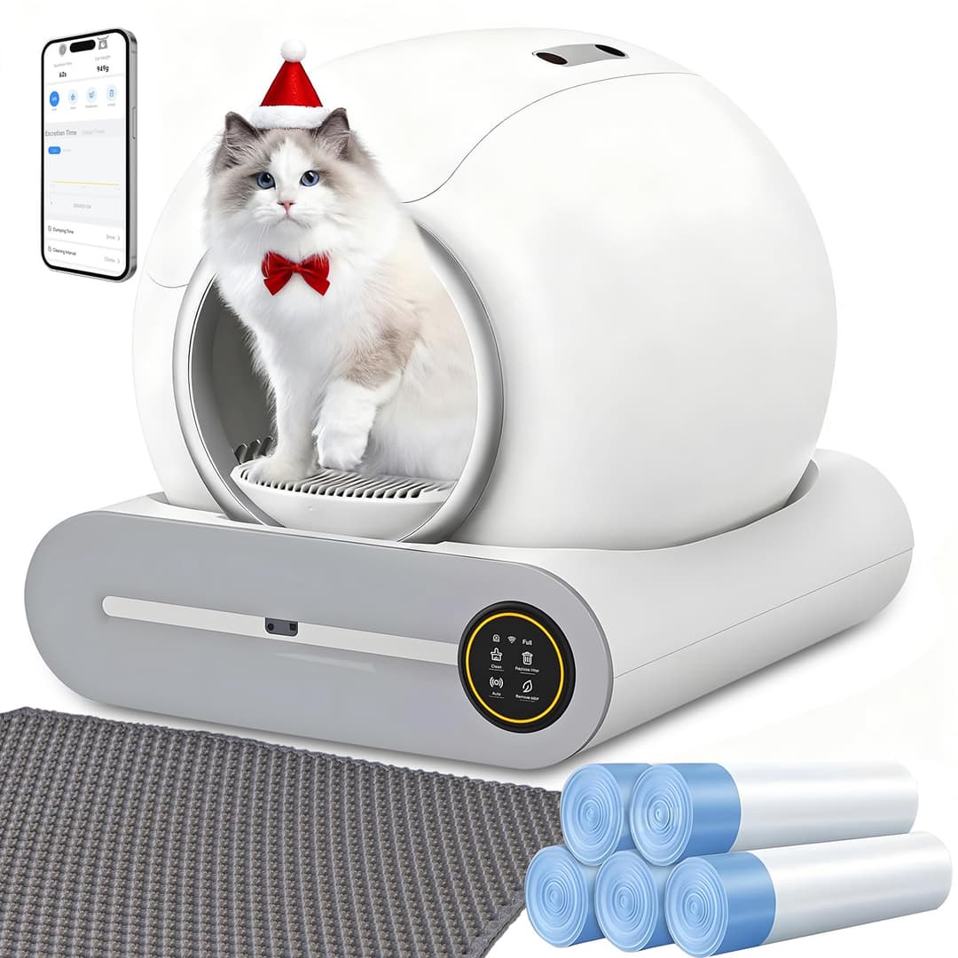 XQDKoon Automatic Cat Litter Box Self Cleaning with Odor Control, Safety Protection, APP Control, Odor Removal, 65L +9L Self Cleaning Litter Box Multiple Cats with 2 Roll Garbage Bags