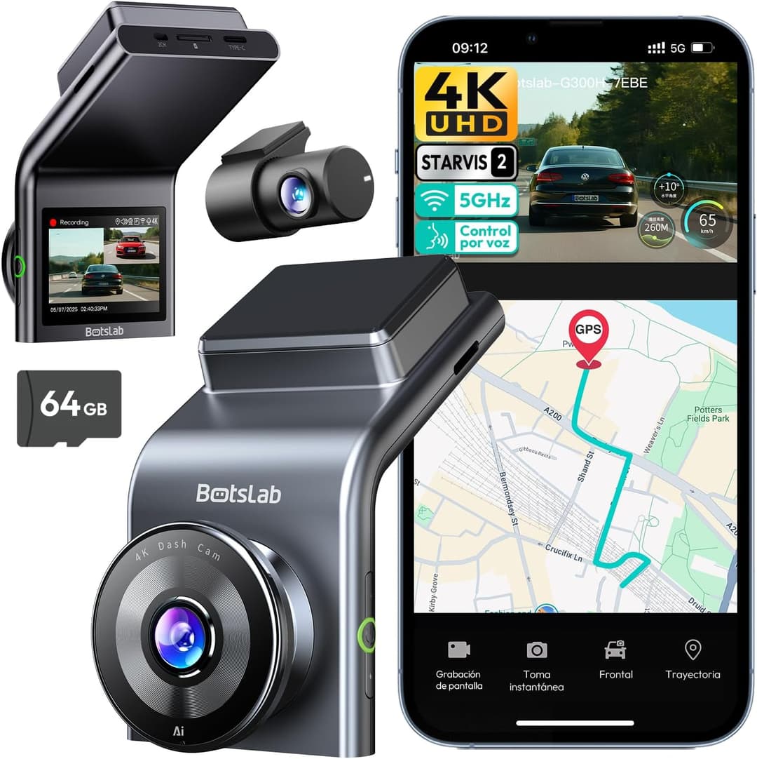 BOTSLAB 4K Dashcam Voiture GPS, Dashcam Voiture Avant Arrière avec Carte SD 64GB, 5G WiFi Camera Voiture Grand Angle 170°, Vision Nocturne,WDR,G-Capteur,Mode Stationnement24H, Enregistrement en Boucle