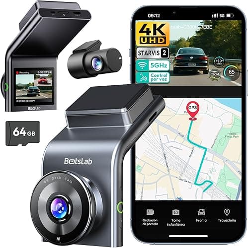 BOTSLAB 4K Dashcam Voiture GPS, Dashcam Voiture Avant Arrière avec Carte SD 64GB, 5G WiFi Camera Voiture Grand Angle 170°, Vision Nocturne,WDR,G-Capteur,Mode Stationnement24H, Enregistrement en Boucle