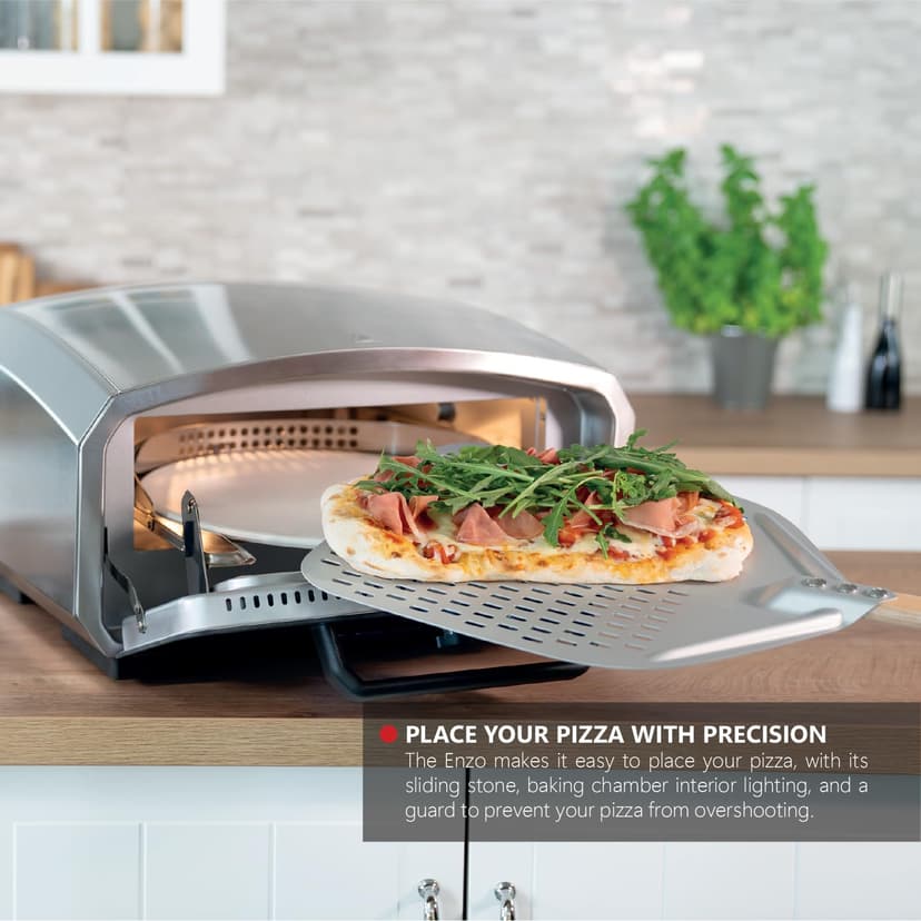 Unold Enzo 500°C Pizza Oven 68916 - Indoor and Outdoor IPX4 - Electric Neapolitan Pizza Maker - Up To 12" with 33cm Rotating Pizza Stone - Adjustable Timer - Includes Pizza Peel - 2100W -240V - 4