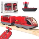 Electric Remote Trains Toy for Wooden Track, Remote Control & Motorized Train with 4 Sound and Light Effects for Kids 3 4 5+ Years Old Boys Girls, Compatible with Thomas,Brio,Chuggington-Red - 1