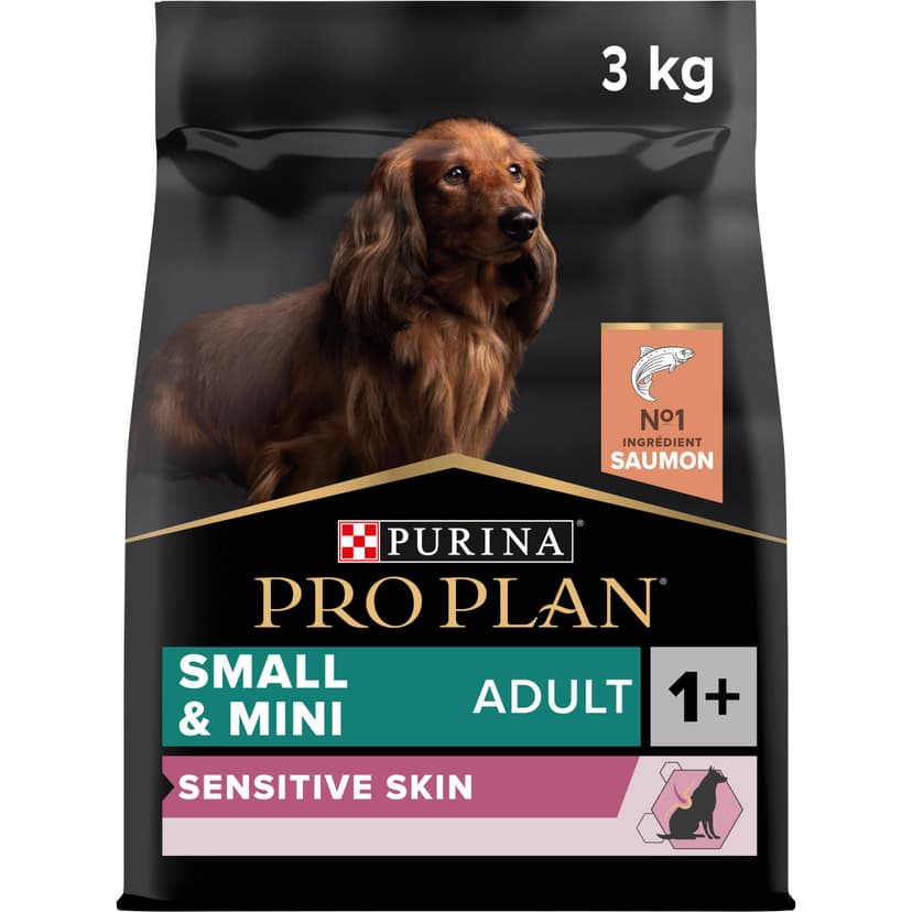 PURINA PRO PLAN | Sensitive Skin | Croquettes complètes pour chien de petite taille | Favorise une peau saine et un pelage brillant | Au Saumon | Croquettes | Sac 3 Kg - 1