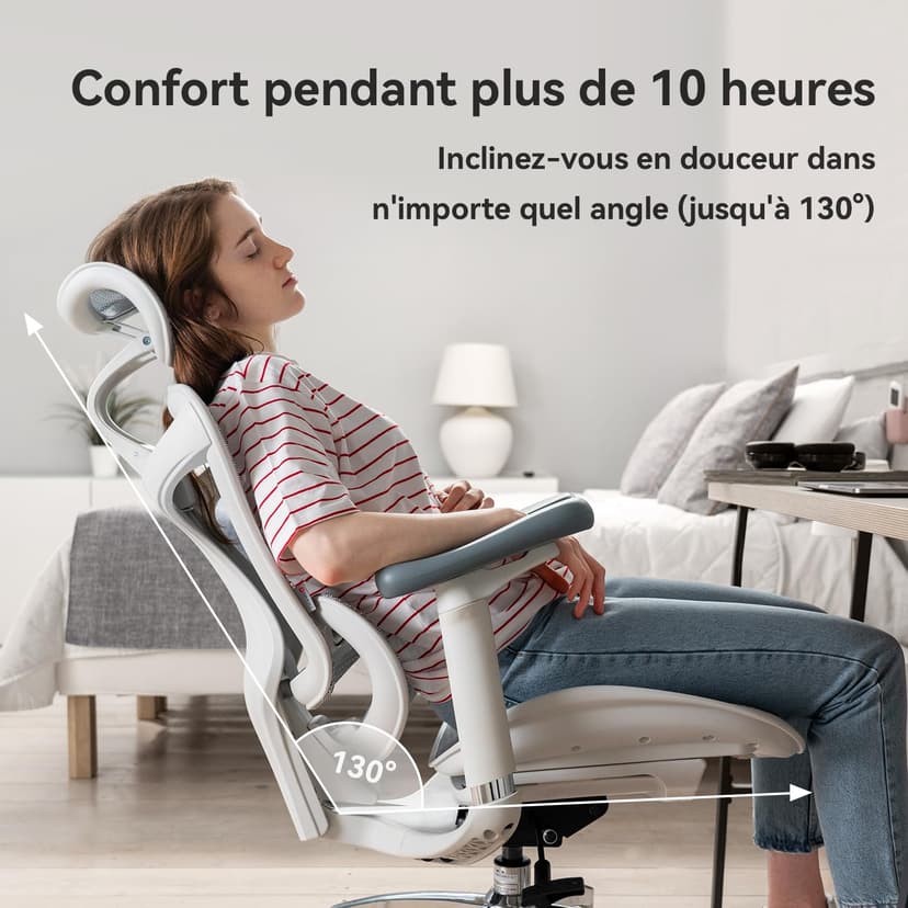 SIHOO Doro C300 Chaise de Bureau Ergonomique avec Accoudoirs Ultra Doux en 3D, Soutien Lombaire Dynamique pour Chaise Bureau à Domicile, Fauteuil de Bureau avec Dossier réglable(Grigio) - 3