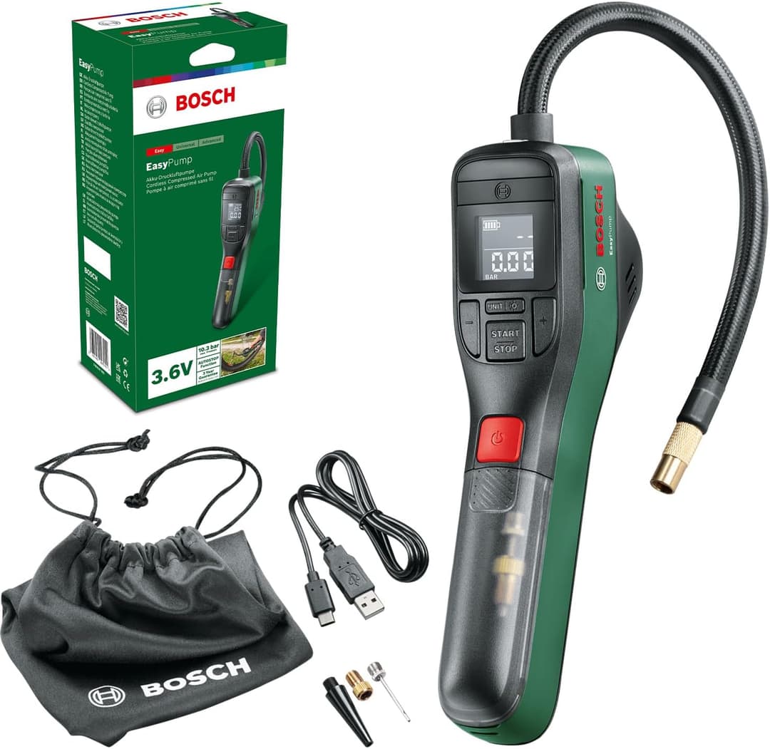 Bosch Electric Air Pump Mini Compressor EasyPump (3.0 Ah battery, 3.6 Volt, 150 PSI, 10.3 bar, LED), green/black