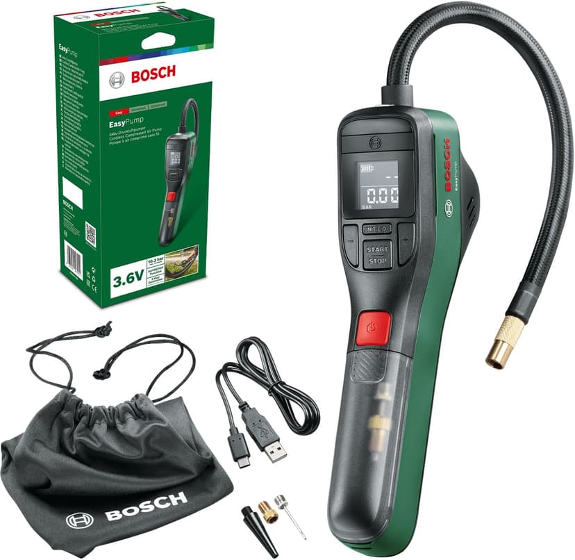 Bosch Electric Air Pump Mini Compressor EasyPump (3.0 Ah battery, 3.6 Volt, 150 PSI, 10.3 bar, LED), green/black - 1