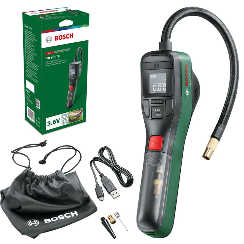 Bosch Electric Air Pump Mini Compressor EasyPump (3.0 Ah battery, 3.6 Volt, 150 PSI, 10.3 bar, LED), green/black - 1