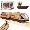 Electric Remote Trains Toy for Wooden Track, Remote Control & Motorized Train with 4 Sound and Light Effects for Kids 3 4 5+ Years Old Boys Girls, Compatible with Thomas,Brio,Chuggington-Red - 1