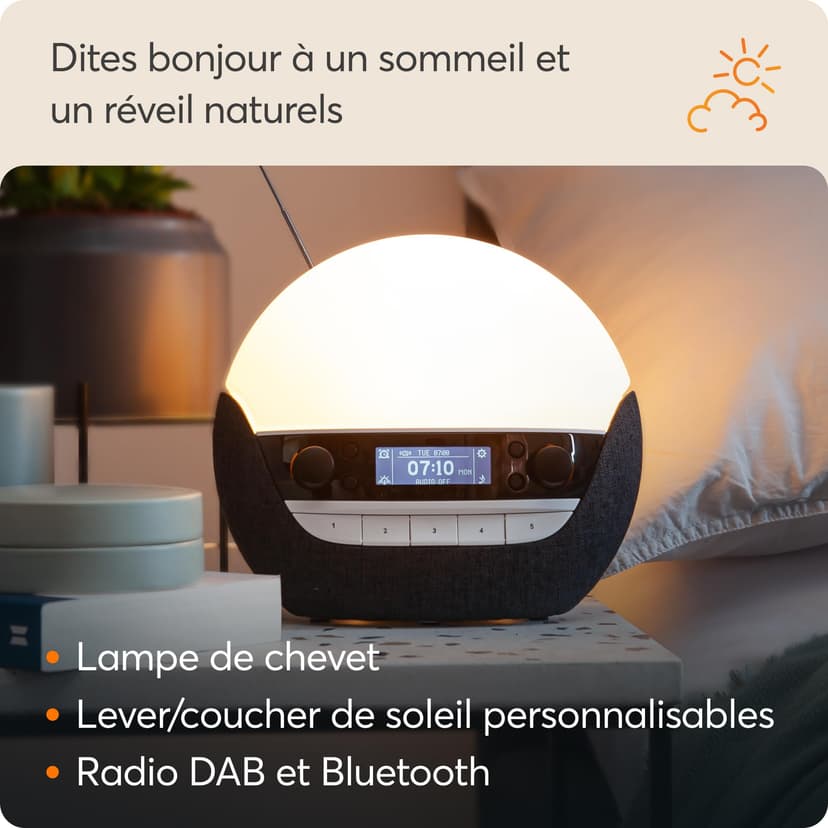 Lumie Bodyclock Luxe 750DAB - Réveil lumineux avec radio DAB, enceintes Bluetooth, lumière faible en bleu pour le sommeil - 2