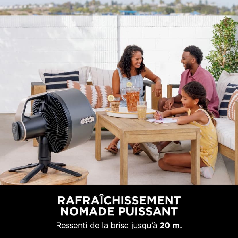 Shark FlexBreeze Pro Mist Ventilateur intérieur/extérieur sans fil, Brumisateur portable, Portée 20 m, Sur pied ou de table, 5 vitesses, Silencieux, Télécommande, Gris Charbon FA300EU - 3