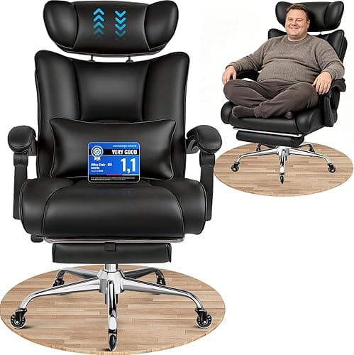 BASETBL Office Chair 200 kg, Ergonomic Executive Chair with Load Capacity, Quiet Rubber Wheels, 60 cm Wide Seat, 9 cm Adjustable Wide Headrest, Multifunctional Footrest, Office Chair, EN12520