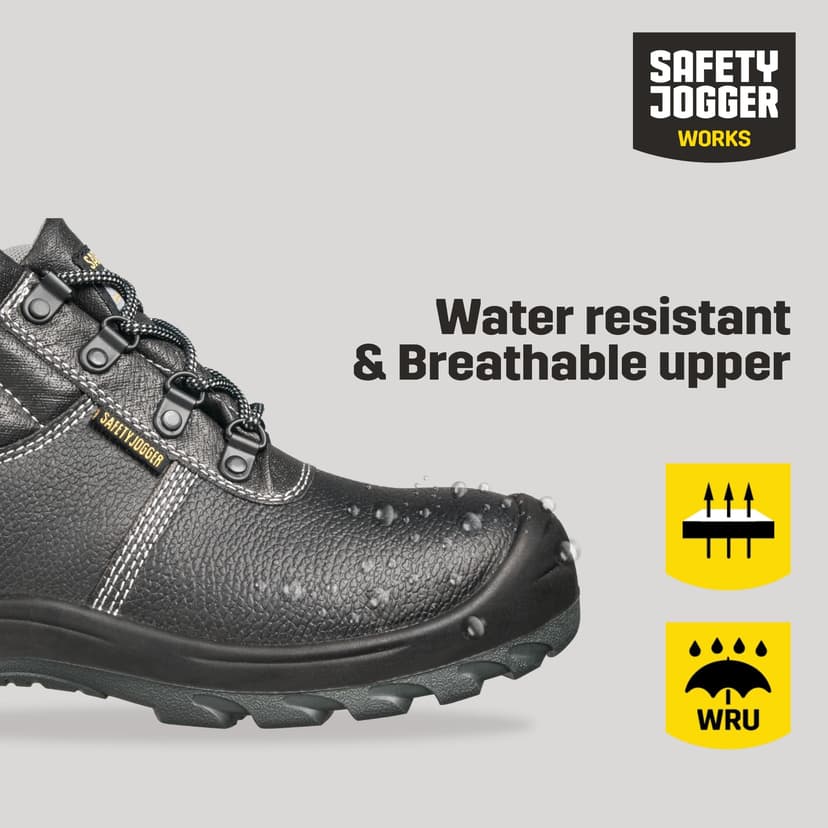 SAFETY JOGGER Safety Boot - BESTBOY - Steel Toe Cap S3/S1P Work Shoe for Men or Women, Anti Slip Puncture Resistant Steel Sole, Shock Absorbing, Water and Oil Repellant Safety Shoe, UK 9 EU 43, Black Leather - 4