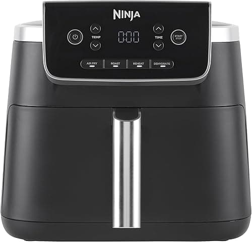 Ninja Air Fryer PRO Friteuse 4,7L, 1 tiroir, 4-en-1, sans huile, rôtir, réchauffer, déshydrater, cuire 1 à 2 portions, à partir de produits surgelés, tiroir, panier antiadhésifs, 2 000 W, Noir AF140EU