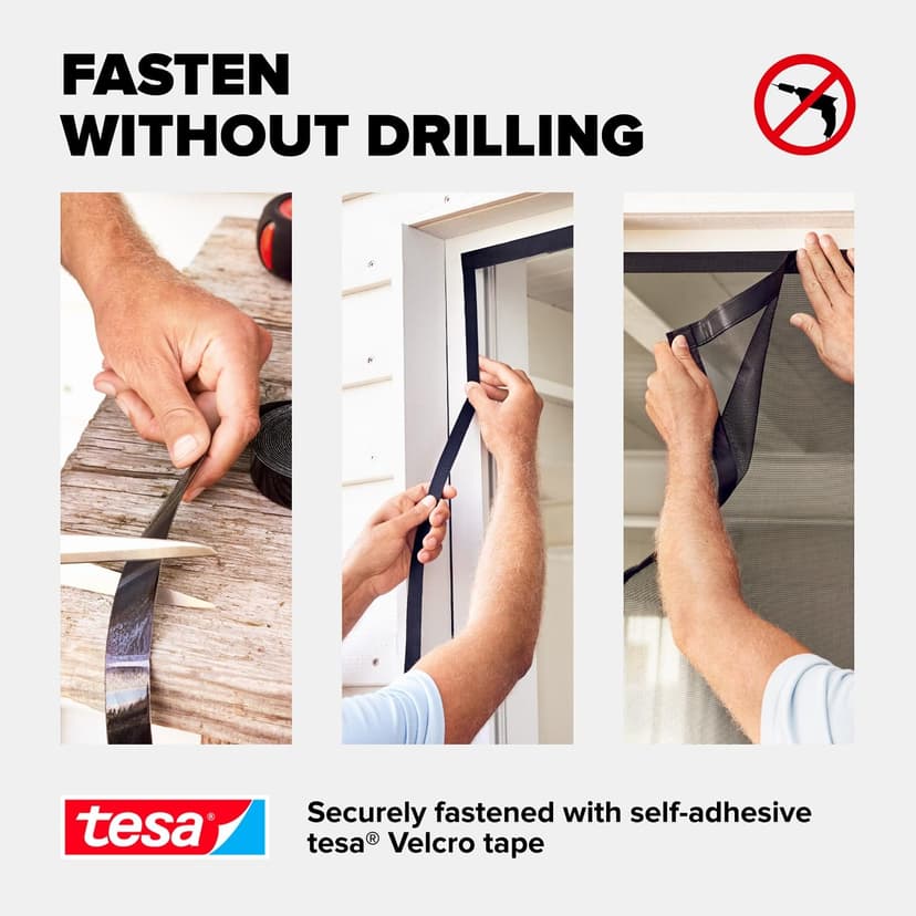 tesa Insect Stop Magnetic Curtain - self-Closing - Insect Screen Curtain with Magnets for Balcony and Patio Doors - for Easy Installation Without Drilling - 2.1 m x 0.9 m - 5