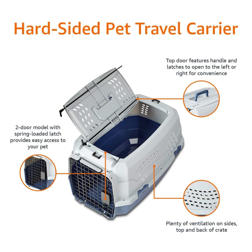 Amazon Basics Hard-Sided Cat Carrier, Two-Door Top-Load Pet Dog/Cat Travel Box Carrier, Blue, 58 L x 38 W x 33 H cm - 4