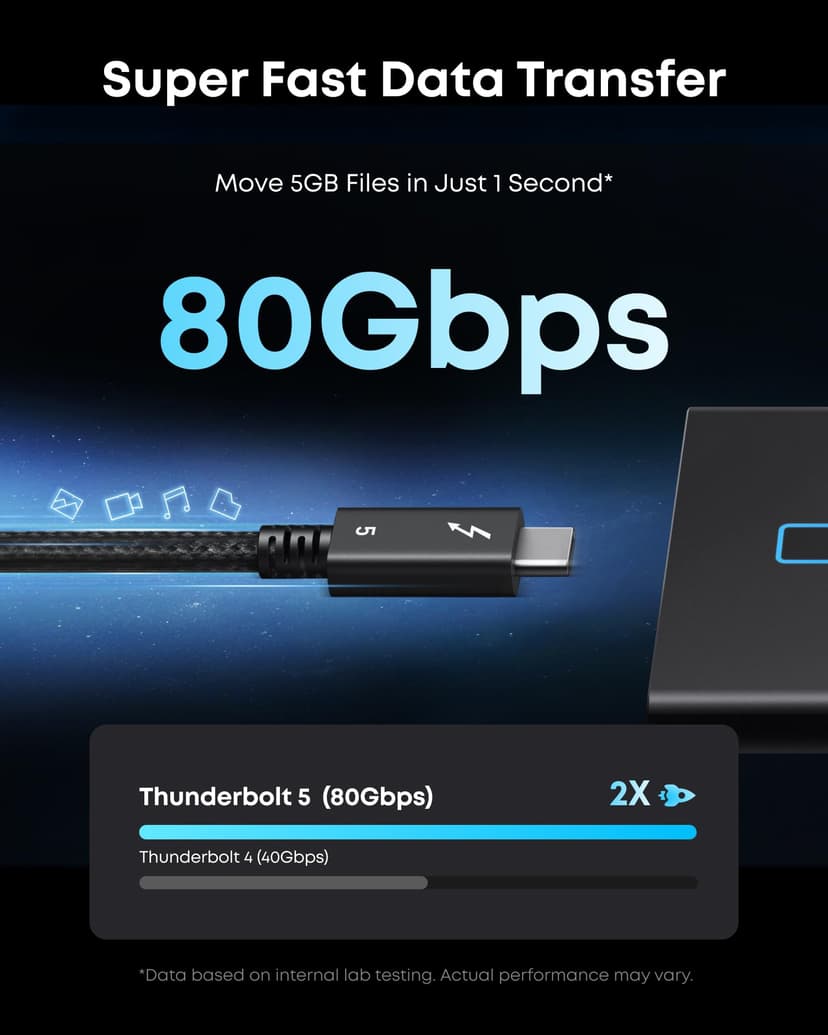 Anker Prime Thunderbolt 5 Cable, 3.3 FT USB C to USB-C Cable, 240W Charging, 80Gbps Data Transfer, 8K/4K Displays, for MacBook Pro, iPhone 17/16/15, iPad Pro,and More - 3