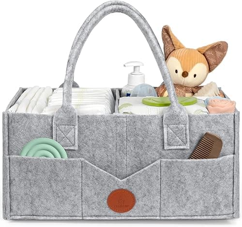 Maliton Panier Rangement Bébé Portable en Feutre avec Poignée Compartiments Détachables, Pour la table à langer ou la chambre du bébé, Pour les couches, lingettes et inserts, Gris