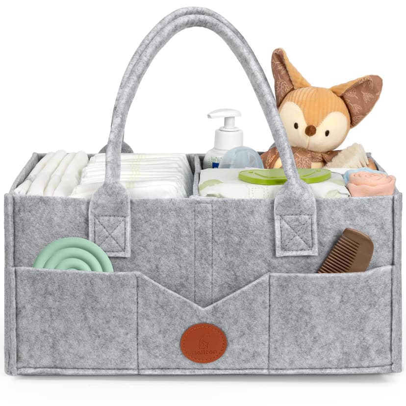 Maliton Panier Rangement Bébé Portable en Feutre avec Poignée Compartiments Détachables, Pour la table à langer ou la chambre du bébé, Pour les couches, lingettes et inserts, Gris - 1