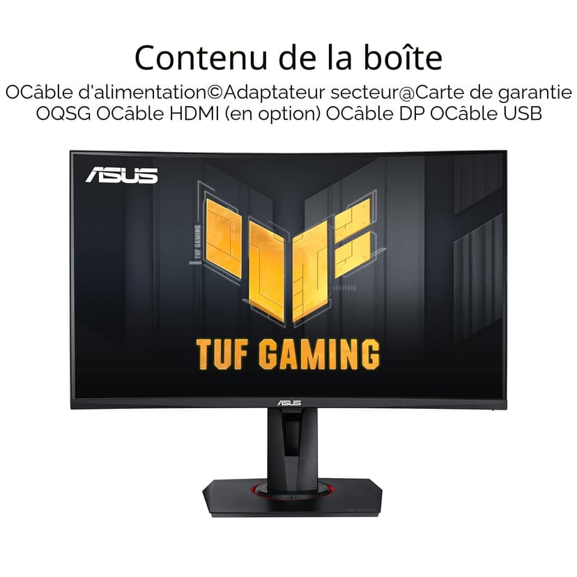 ASUS TUF Gaming VG27VQM - Ecran PC Gamer Esport 27" FHD - Dalle VA incurvée - 240Hz - 1ms - 1980x1080 - Display Port, 2X HDMI et 2X USB-A - Haut-parleurs - AMD FreeSync - Extreme Low Motion Blur - 7