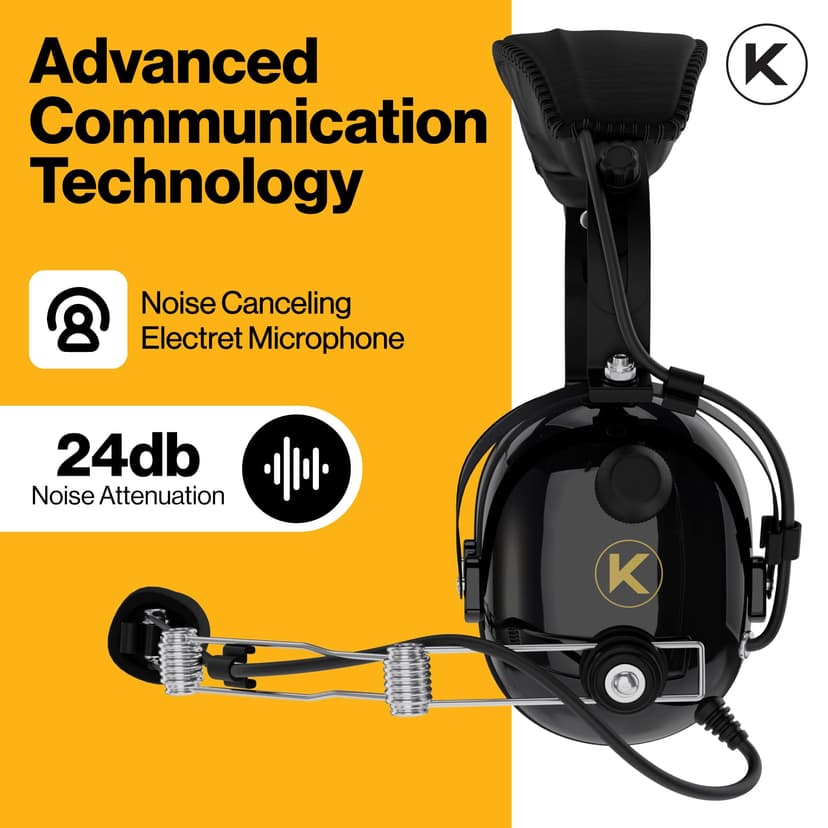 KORE Aviation P1 General Aviation Headset for Pilots | Mono, 24 db Passive Noise Reduction Rating, Noise Canceling Microphone, Acoustic Foam Ear Cups, AUX Port for MP3 Music Input with GA Dual Plugs - 2