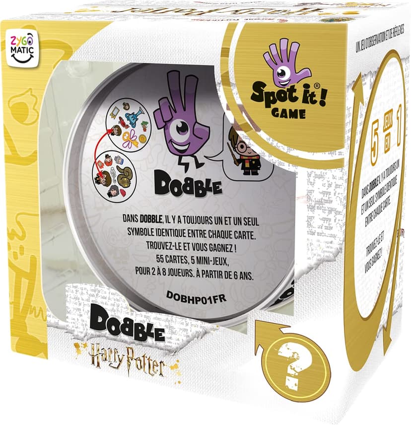 Asmodee - DOBBLE : Harry Potter - Jeu de Société Famille pour Enfants dès 6 Ans - Jeu de Cartes 2 à 8 Joueurs - Jeu de Rapidité - Boite en Métal Format Voyage- 15 Min - Version Française - Zygomatic - 3