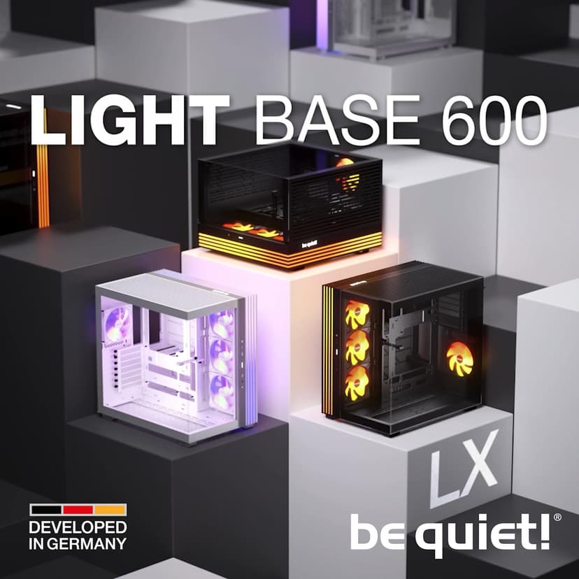 be quiet! Light Base 600 LX Black PC Case, Stunning Panoramic View, Show Case, Dual Chamber Design, Solid ARGB LED Strip, 4 Light Wings LX PWM Fans, Inverted and Horizontal Usable - 9