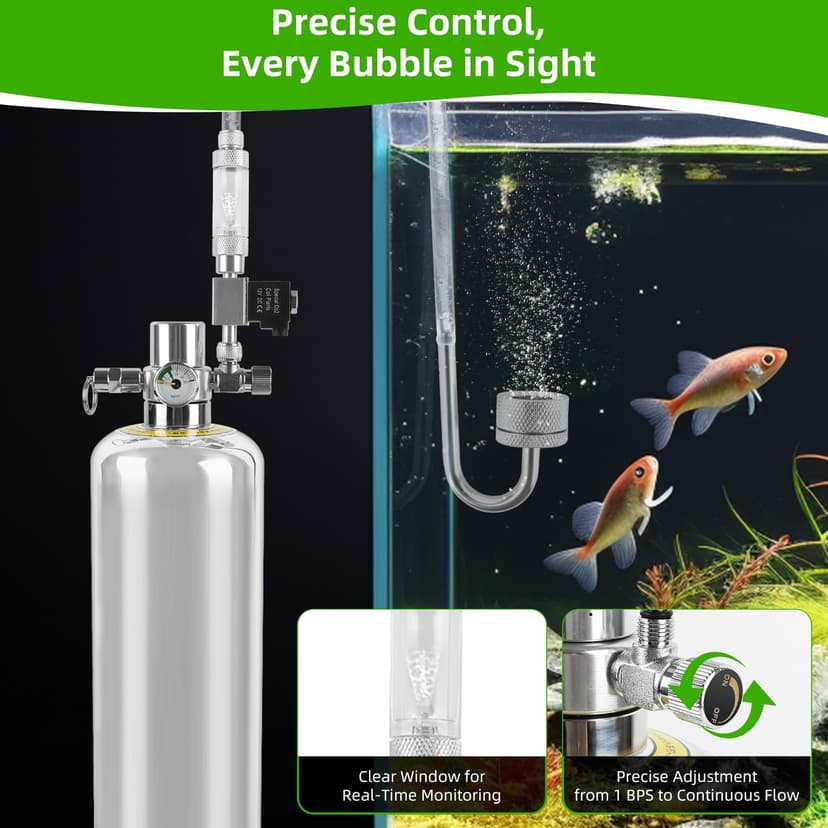 JAOGAUS Aquarium CO2 generator, 2 litre large stainless steel bottle, intelligent gas supply, indispensable for aquarium plant growth, Quick-connect design for easy installation - 2