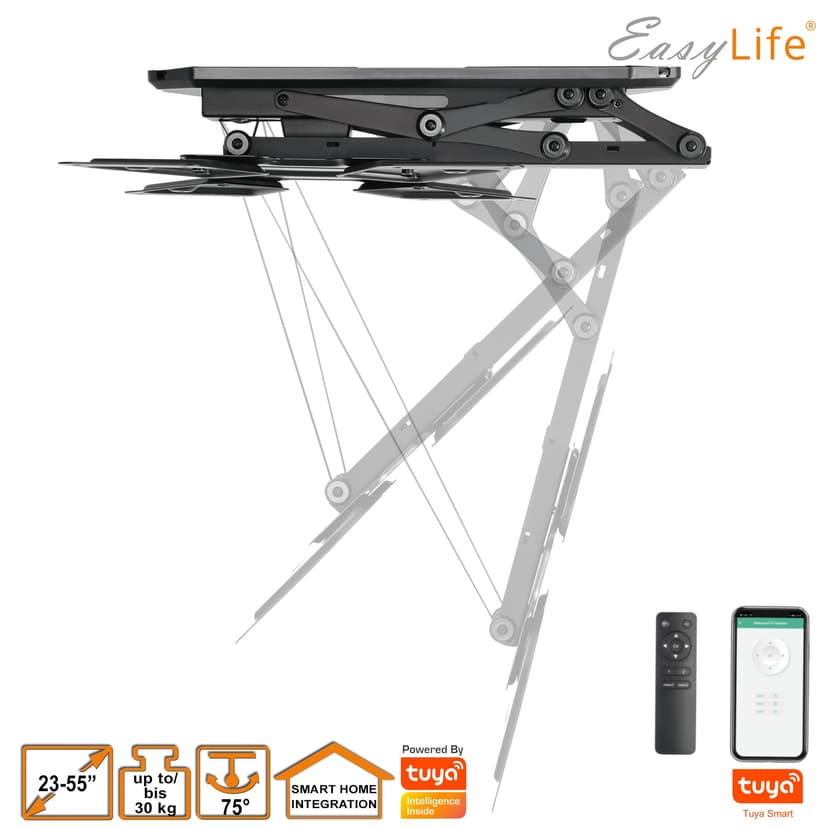 EasyLife Support TV Plafond Motorisé et pivotant, intégration Smart Home, Support VESA Jusqu’à 400x400 pour TV LCD/OLED, Moniteur, écran, Smartboard, 23–55 Pouces, 30 kg – Noir - 5