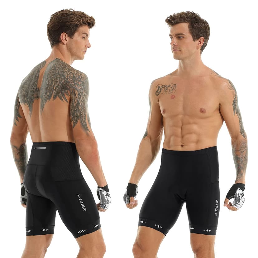 X-TIGER Men's Cycling Shorts with 5D Seat Padding, Breathable Quick-Drying Cycling Shorts with 3 Pockets, 801 black, L - 2