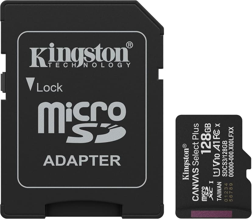Kingston Canvas Select Plus microSD Memory Card 128GB microSDXC Gen3 150MB/s A1 Card + Adapter - SDCS3/128GB - 1