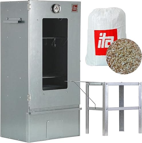 ITA Fumoir Électrique 7000 - Ensemble Smoker avec Chauffage, Générateur de Fumée - Armoire de Fumage avec Fenêtre & Thermomètre - Acier Alliage - Qualité EU, 81 cm avec 3 Niveaux