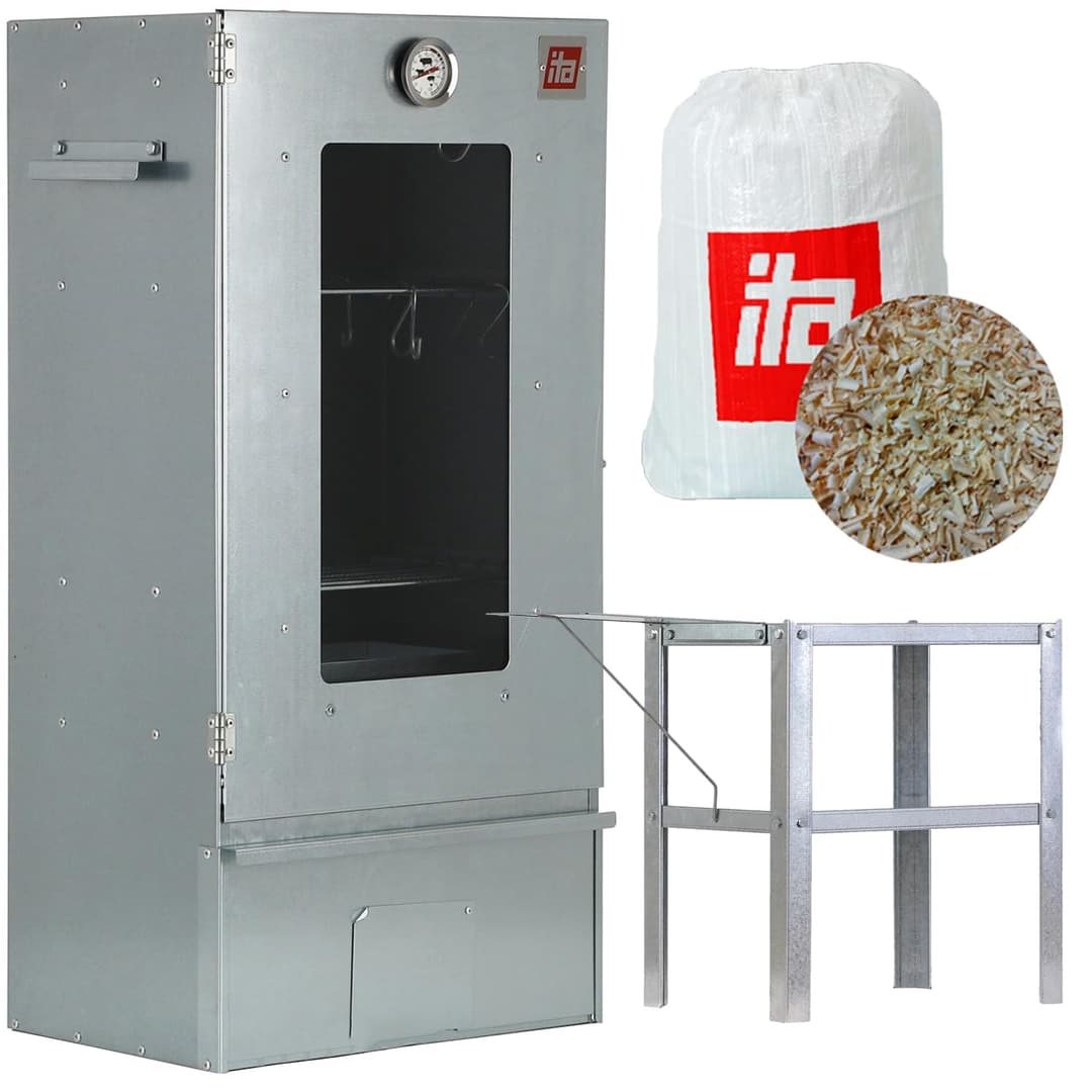 ITA Fumoir Électrique 7000 - Ensemble Smoker avec Chauffage, Générateur de Fumée - Armoire de Fumage avec Fenêtre & Thermomètre - Acier Alliage - Qualité EU, 81 cm avec 3 Niveaux