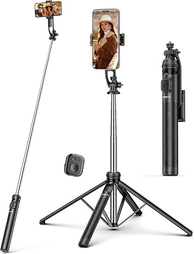 71" Phone Tripod & Selfie Stick,QIRITA Integrated Extendable Quadrapod for Smartphone, Stability on Four Axes, Portable Travel Tripod Stand with Remote Control for iPhone, Android, Camera&GoPro